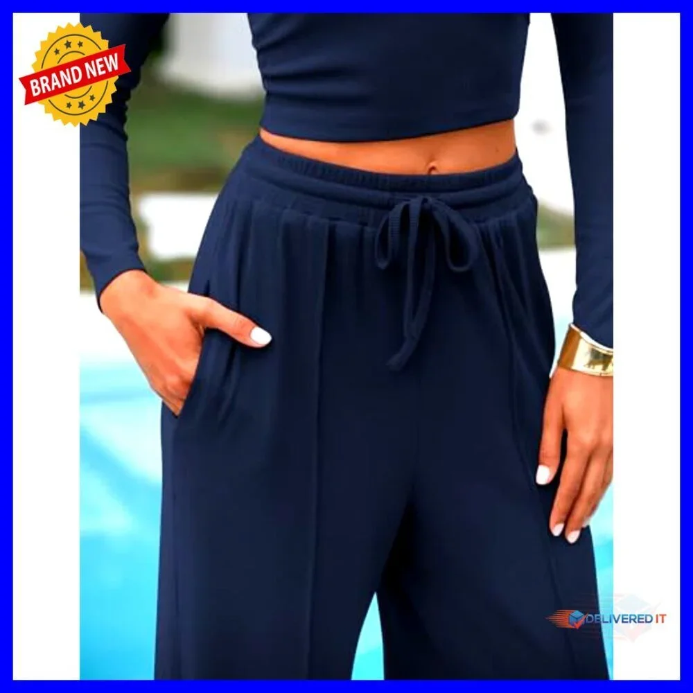Long Sleeve Crop Top & Wide Leg Pants Matching Lounge Set Size Small